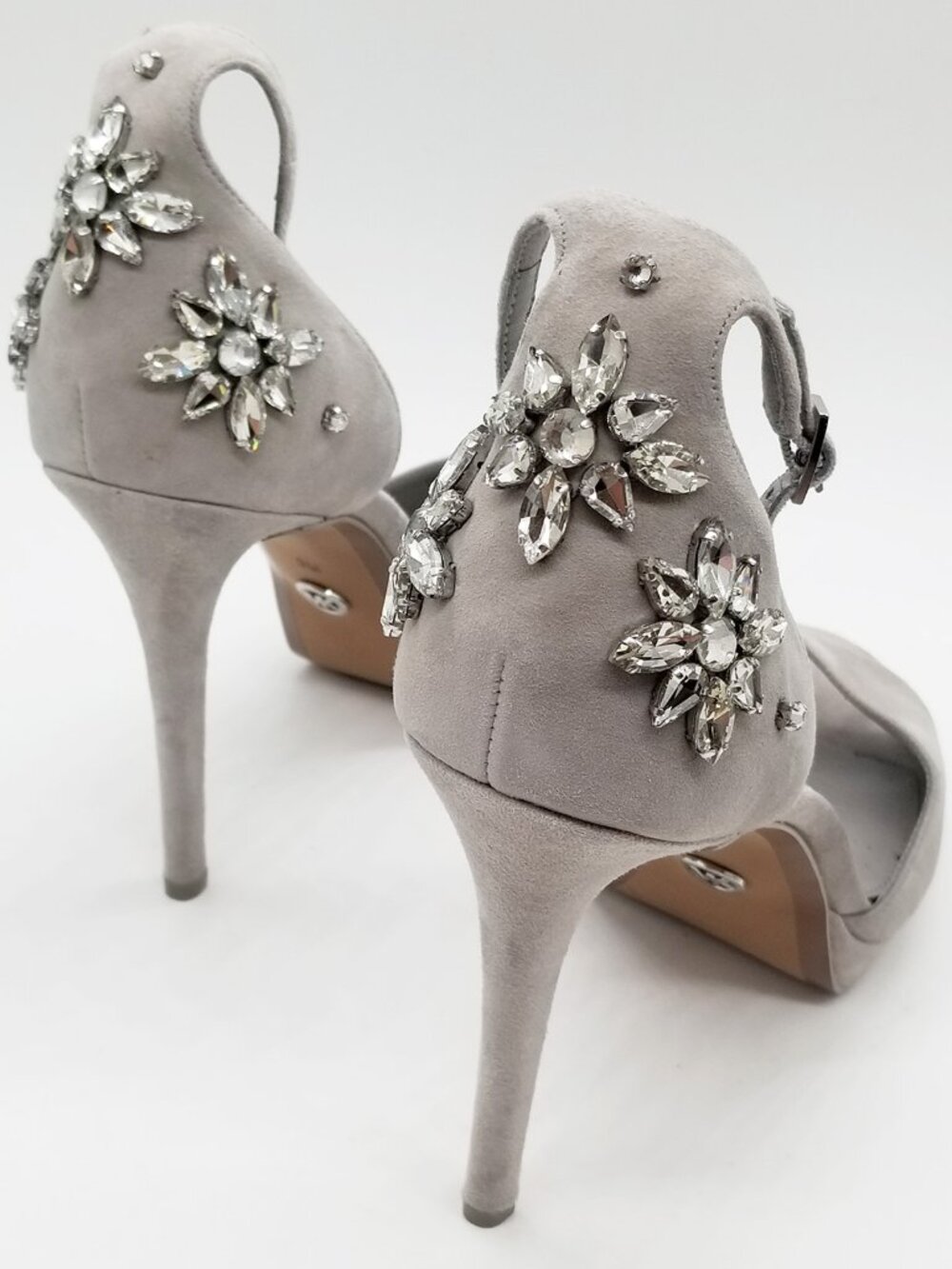 Michael Kors Patti Suede Platform Sandals Grey Crystal Embellished Heel 9M Gray